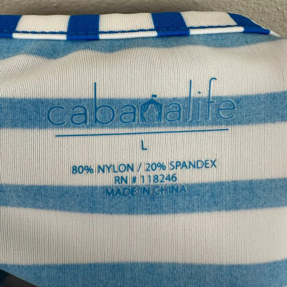 Cabana Life Zipper Swim Dress Cover Up Stripes UPF 50+ Blue White Women's Large